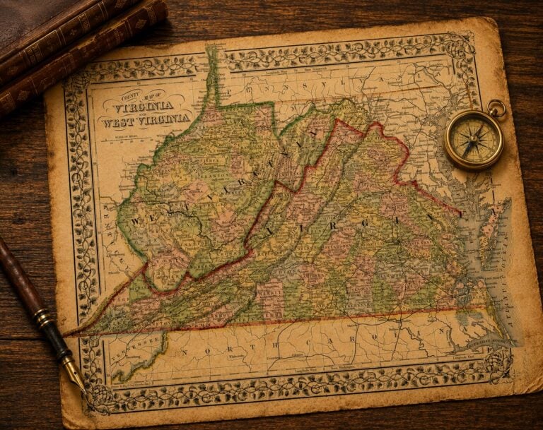 An 1863 map depicts Virginia after the creation of West Virginia, illustrating the only permanent change to the map of the United States during the Civil War.