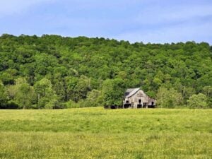 A weathered barn stands amid the rolling pastures of Harrison County, West Virginia, where the legend of Crock Face is set. The region was part of Virginia's western frontier when the events described in the tale were said to have occurred.