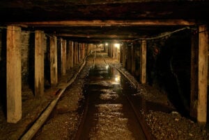 Underground passageways and mine-car tracks at the Beckley Exhibition Coal Mine in Beckley, West Virginia. Photo: Carol M. Highsmith / Library of Congress.