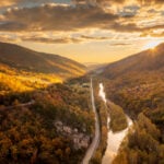 Autumn color brightens a morning near Cabins in Grant County, West Virginia, as fall foliage spreads across the Potomac Highlands.