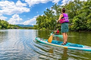 Greenbrier River paddlers at Alderson, West Virginia, on a coolcation.