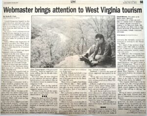 A May 12, 2002, Register-Herald feature profiled webmaster Lloyd Gibson and the early development of WVExplorer.com, describing the site as a hub connecting travelers with West Virginia tourism, recreation and heritage. Credit: The Register-Herald / photo by Steve Keenan