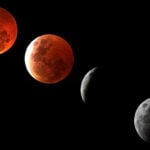 A sequence shows the moon passing through Earth's shadow during a lunar eclipse. West Virginians will see an unusually deep partial lunar eclipse overnight Aug. 27–28, 2026. Photo courtesy Steve Bush