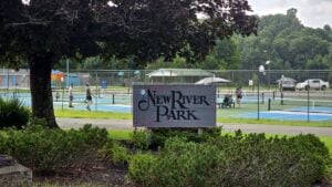 Visitors play pickleball at New River Park in Beckley, West Virginia.