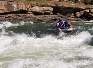 Rafters plunge over Sweet's Falls on the Upper Gauley River, one of the celebrated “Big Five” rapids encountered during West Virginia's Gauley Season. (NPS photo)