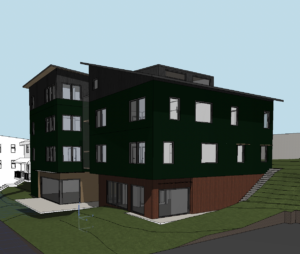 An architectural rendering shows plans for the TAProom workforce-housing and commercial development in downtown Thomas. Construction on the $4.3 million project is scheduled to begin in September. (Rendering courtesy TBD Studio)