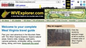 A surviving version of West Virginia Explorer from Aug. 18, 2000, shows the website helping readers explore the Mountain State months before Wikipedia launched in January 2001.