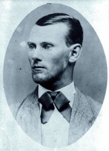 Jesse James became one of America’s most notorious outlaws, but surviving evidence does not conclusively establish that he participated in the 1875 Bank of Huntington robbery. (Library of Congress)
