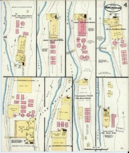 An 1890 Sanborn fire insurance map shows fire-brick works lining the Ohio River around New Cumberland, W.Va., during the community's rise as a major brickmaking center. (Library of Congress)