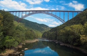 The New River Gorge Bridge spans New River Gorge National Park and Preserve in southern West Virginia, which recorded nearly 2 million recreation visits in 2025. (NPS photo/Gary Hartley)