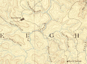 An 1891 map of Raleigh County shows Beaver Creek and its forks between Raleigh Courthouse, now Beckley, and Shady Spring. Clarkson Prince settled near the forks of Beaver in the 1830s, where his farm, home and store became part of the area's early settlement.