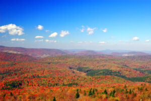 Fall color spreads across the high-elevation landscape near Spruce Knob in eastern West Virginia. The state’s highest mountain regions are among the first to show autumn color each year. (Photo courtesy West Virginia Department of Tourism)