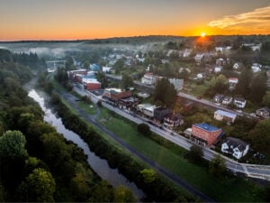The mountain community of Thomas, West Virginia, sits along the North Fork of the Blackwater River in Tucker County. At more than 3,000 feet in elevation, Thomas is among the highest incorporated communities in West Virginia.