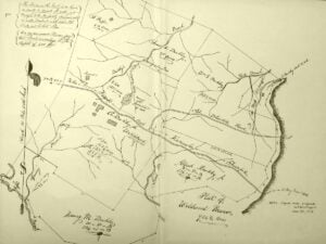 A plat of Alfred Beckley’s Wildwood Reserve shows his home, mill, roads, streams and surrounding lands at what became Beckley, West Virginia. Trained as an engineer under Claudius Crozet, Beckley recognized the importance of transportation and envisioned his new town as a crossroads in the Appalachian interior. This copy of the original plat was made by W.P. MacTaggart in 1919.