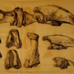 Bones of Megalonyx illustrated in Caspar Wistar’s 1799 paper accompanying Thomas Jefferson’s account of fossils discovered in what is now West Virginia. The specimens helped scientists identify the animal as an extinct giant ground sloth. Courtesy Biodiversity Heritage Library/Public Domain.