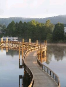 A serpentine walkway extends over Stonewall Jackson Lake at Stonewall Jackson Lake State Park in Lewis County, West Virginia.