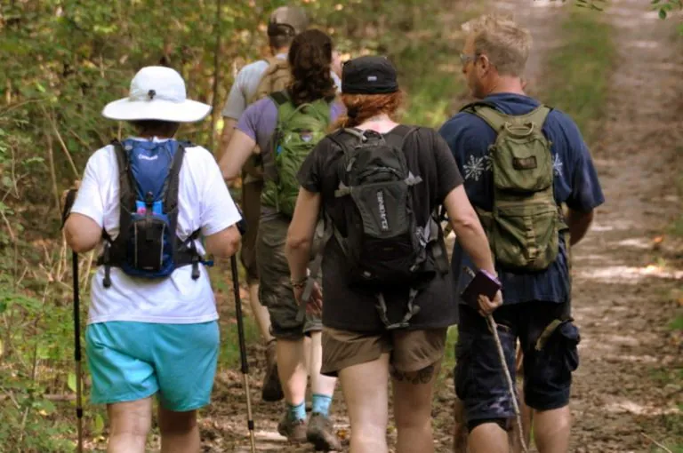 Hikers explore a trail in the Grey Flats Trail System at Beckley, W.Va.