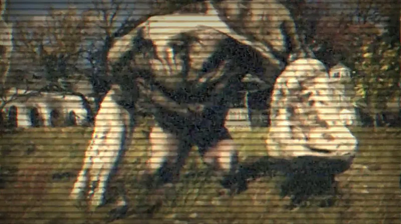 The headless Grafton Monster as rendered in Fallout 76 haunts the hills of northern West Virginia.