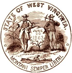 Line illustration of the West Virginia State Seal.
