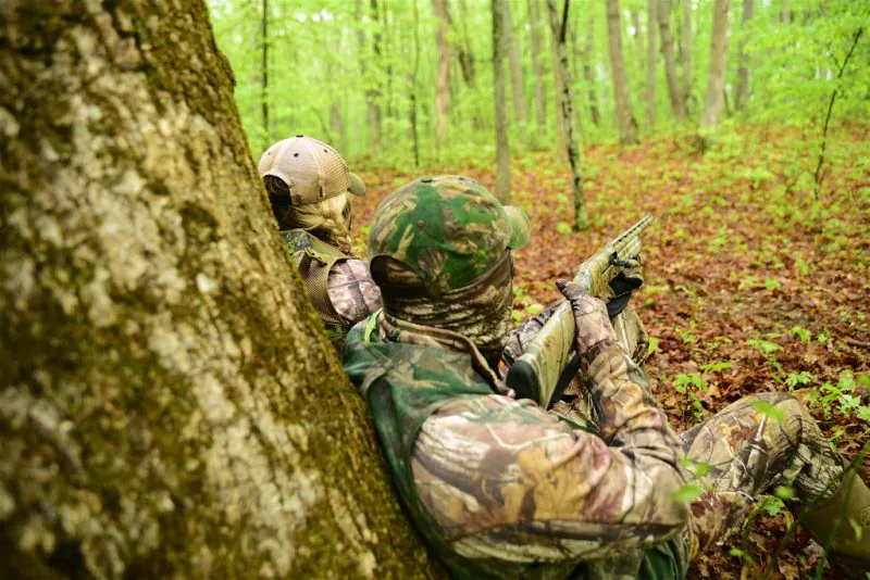 Two hunters await the opportunity to take a West Virginia spring gobbler.